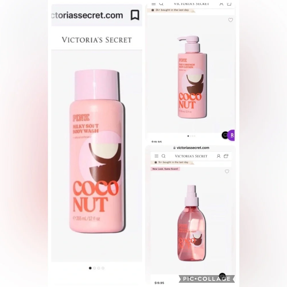 NWT 3 Full Size Victoria Secret Pink Coco Nut Scent Bundle